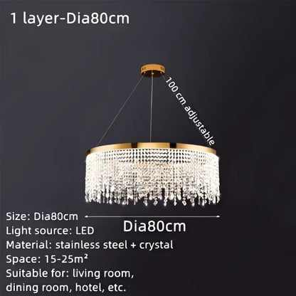 Luxury gold crystal water curtain pendant chandelier for living room