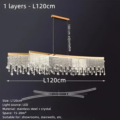 Luxury gold crystal water curtain pendant chandelier for living room