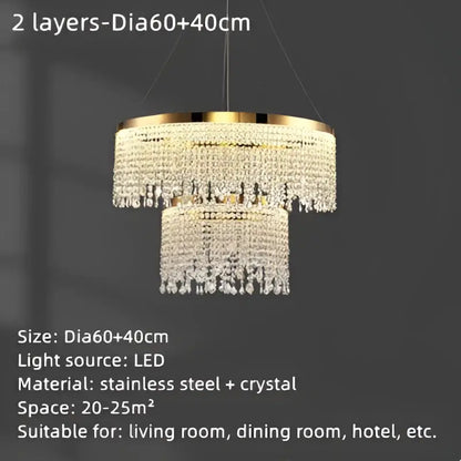 Luxury gold crystal water curtain pendant chandelier for living room