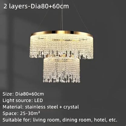 Luxury gold crystal water curtain pendant chandelier for living room