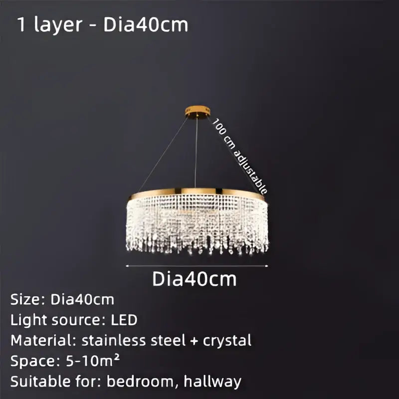 Luxury gold crystal water curtain pendant chandelier for living room