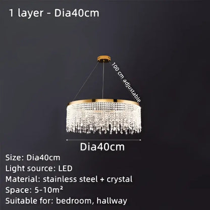 Luxury gold crystal water curtain pendant chandelier for living room