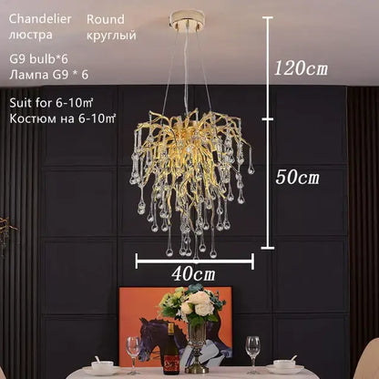 Luxury gold crystal water drop chandelier dining room light