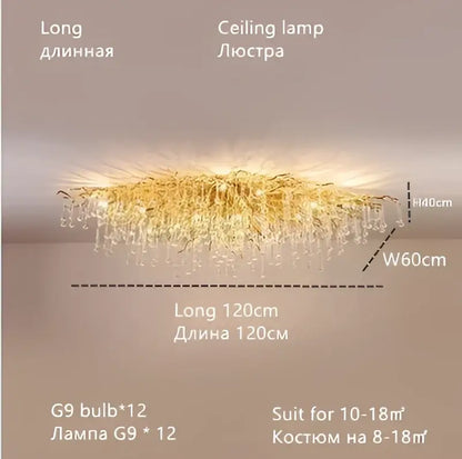 Luxury gold crystal water drop chandelier dining room light
