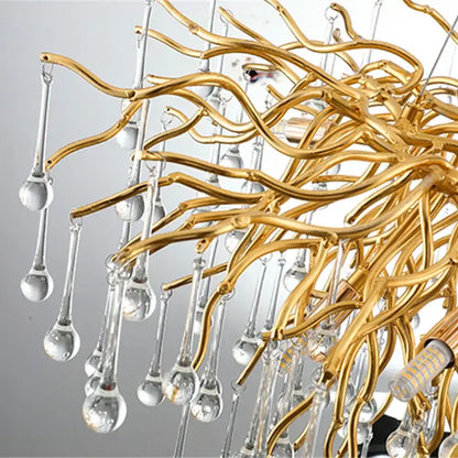 Luxury gold crystal water drop chandelier dining room light