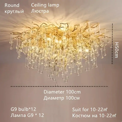 Luxury gold crystal water drop chandelier dining room light
