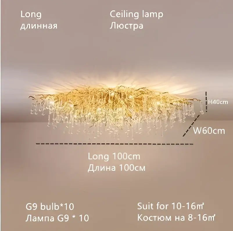 Luxury gold crystal water drop chandelier dining room light