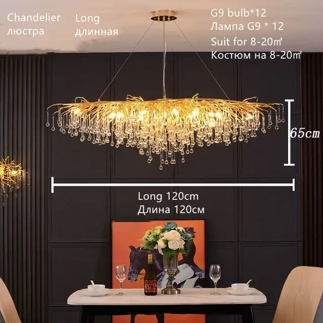 Luxury gold crystal water drop chandelier dining room light