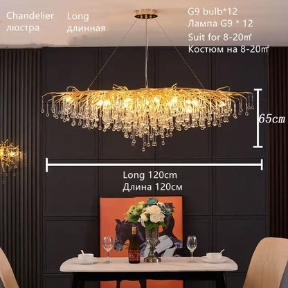 Luxury gold crystal water drop chandelier dining room light