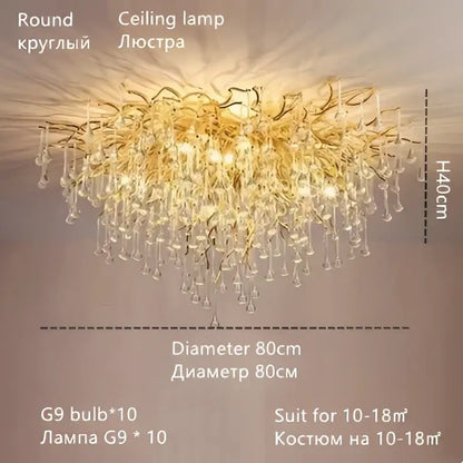 Luxury gold crystal water drop chandelier dining room light
