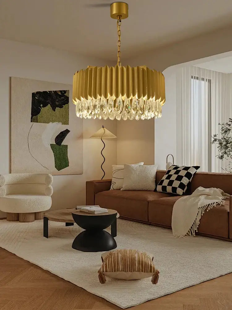 Luxury gold crystal water droplet pendant lights dining room fixture
