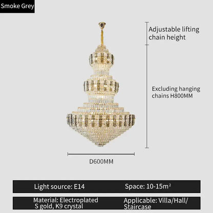 Luxury gold crystal duplex headlight living room chandelier