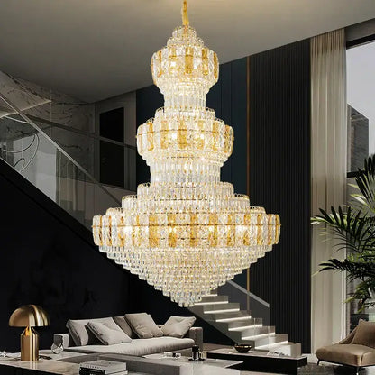 Luxury gold crystal duplex headlight living room chandelier