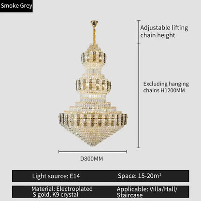 Luxury gold crystal duplex headlight living room chandelier