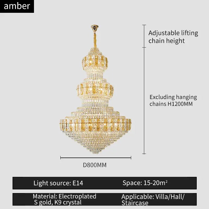 Luxury gold crystal duplex headlight living room chandelier