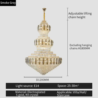 Luxury gold crystal duplex headlight living room chandelier
