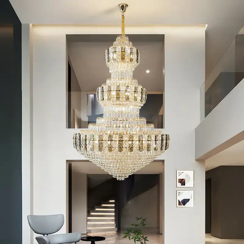 Luxury gold crystal duplex headlight living room chandelier
