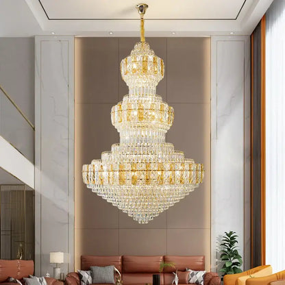 Luxury gold crystal duplex headlight living room chandelier