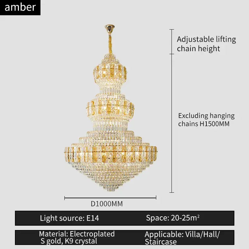 Luxury gold crystal duplex headlight living room chandelier