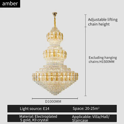 Luxury gold crystal duplex headlight living room chandelier