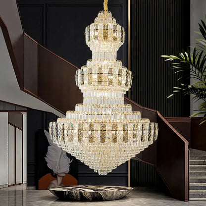 Luxury gold crystal duplex headlight living room chandelier