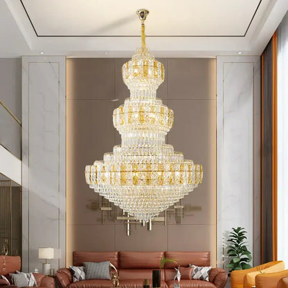 Luxury gold crystal duplex headlight living room chandelier