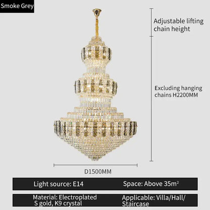 Luxury gold crystal duplex headlight living room chandelier