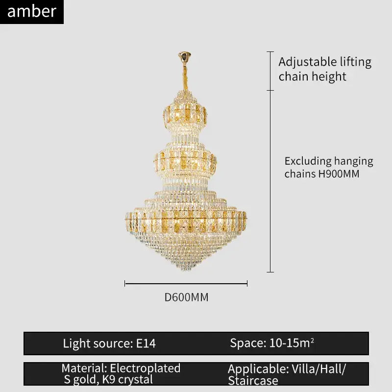 Luxury gold crystal duplex headlight living room chandelier