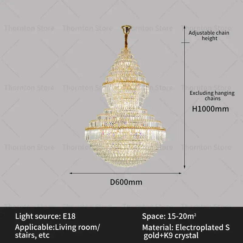 Luxury gold crystal hollow chandelier living room lamp