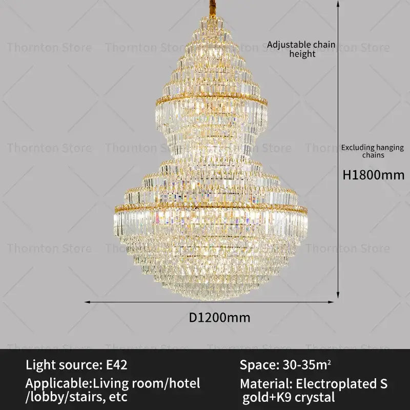 Luxury gold crystal hollow chandelier living room lamp