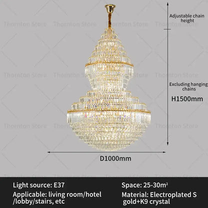 Luxury gold crystal hollow chandelier living room lamp