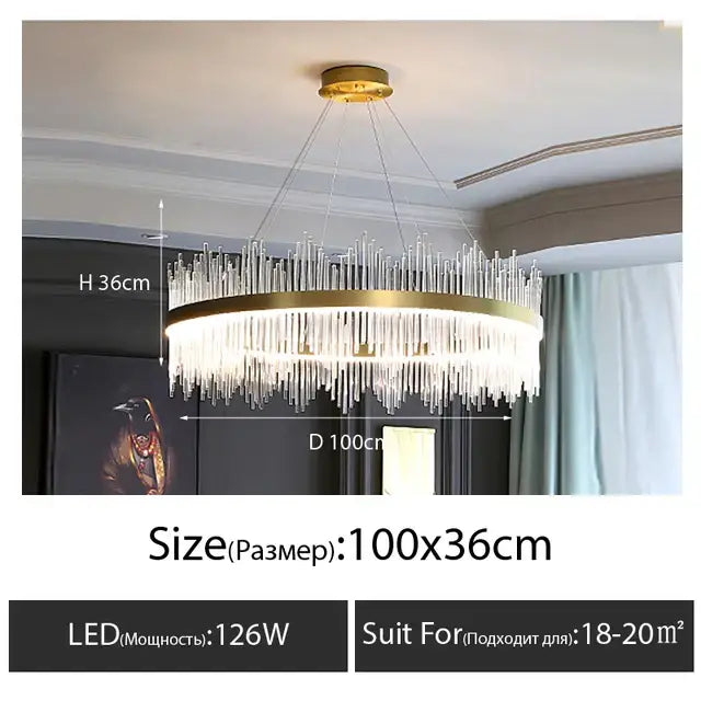 Luxury gold crystal led chandelier dining room light