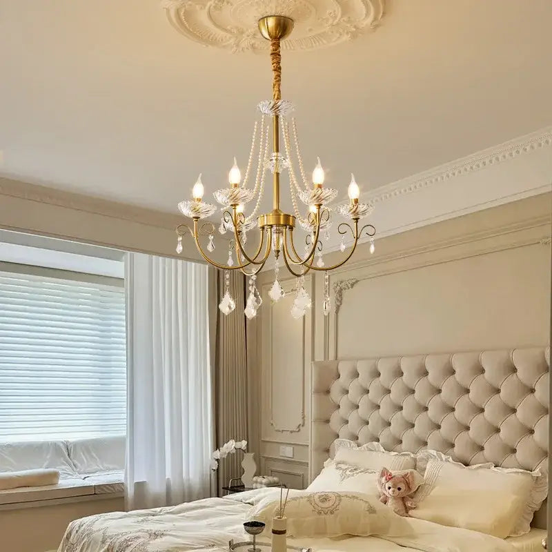 Luxury gold crystal led chandelier living room pendant light