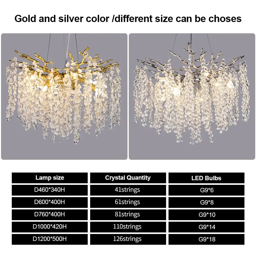 Luxury gold grape crystal chandelier dining room light