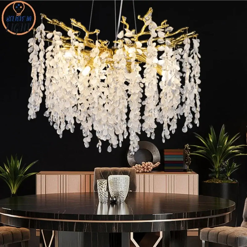 Luxury gold decorbites grape crystal chandelier dining room light