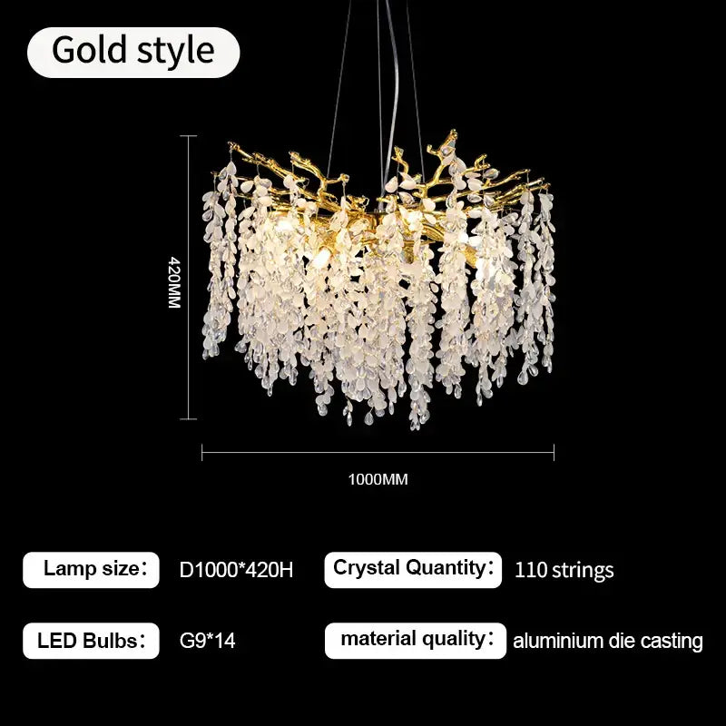 Luxury gold grape crystal chandelier dining room light