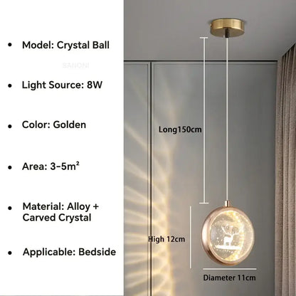 Luxury gold deer crystal ball chandelier bedroom pendant light