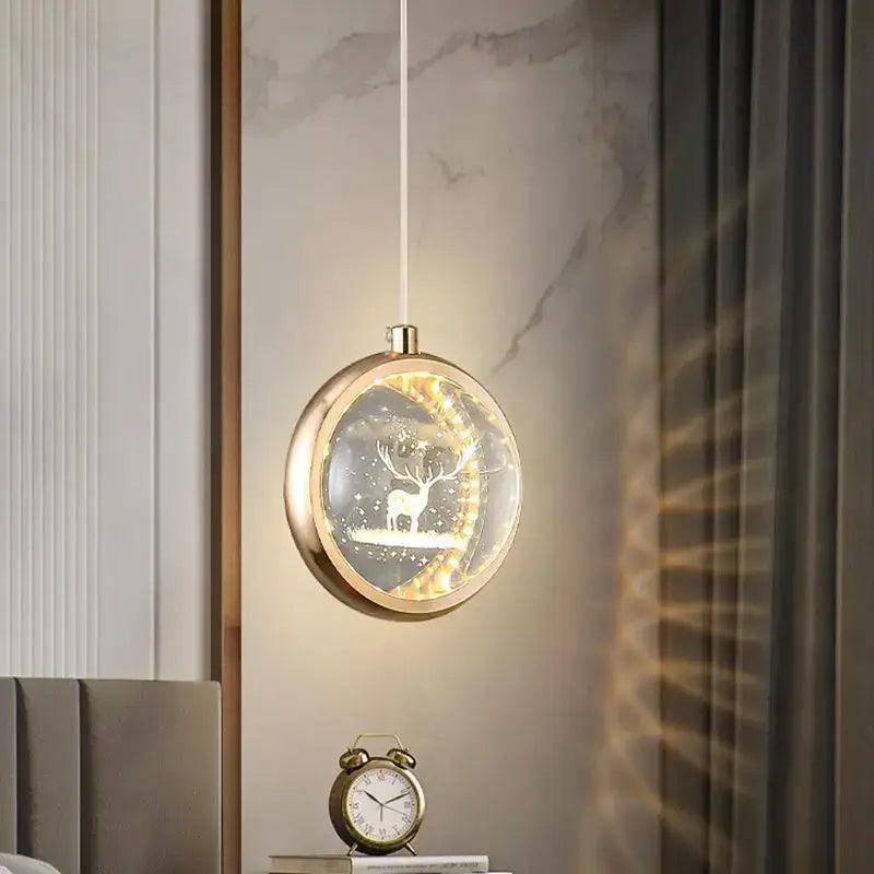 Luxury gold deer crystal ball chandelier bedroom pendant light