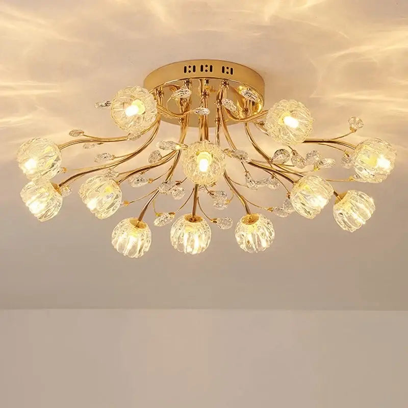 Luxury gold dendritic crystal ceiling lamp for dining room shades
