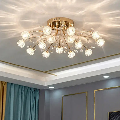 Luxury gold dendritic crystal ceiling lamp for dining room shades