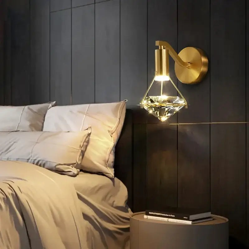Luxury gold diamond crystal wall lamp for living room