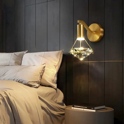 Luxury gold diamond crystal wall lamp for living room