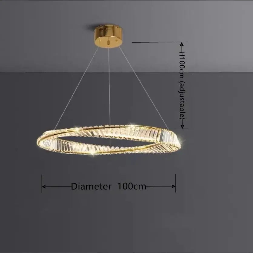 Luxury gold dna spiral crystal chandelier living room ring light