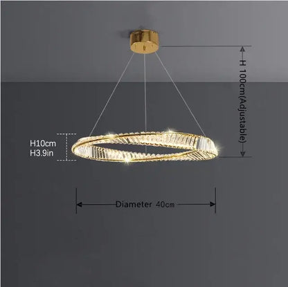 Luxury gold dna spiral crystal chandelier living room ring light
