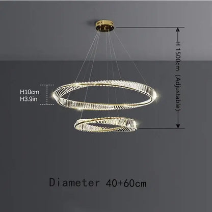 Luxury gold dna spiral crystal chandelier living room ring light