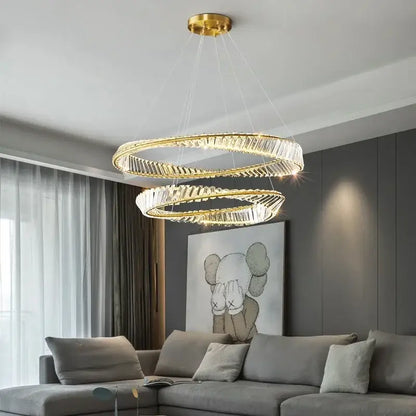 Luxury gold dna spiral crystal chandelier living room ring light