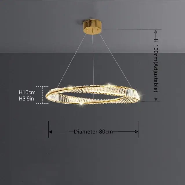 Luxury gold dna spiral crystal chandelier living room ring light