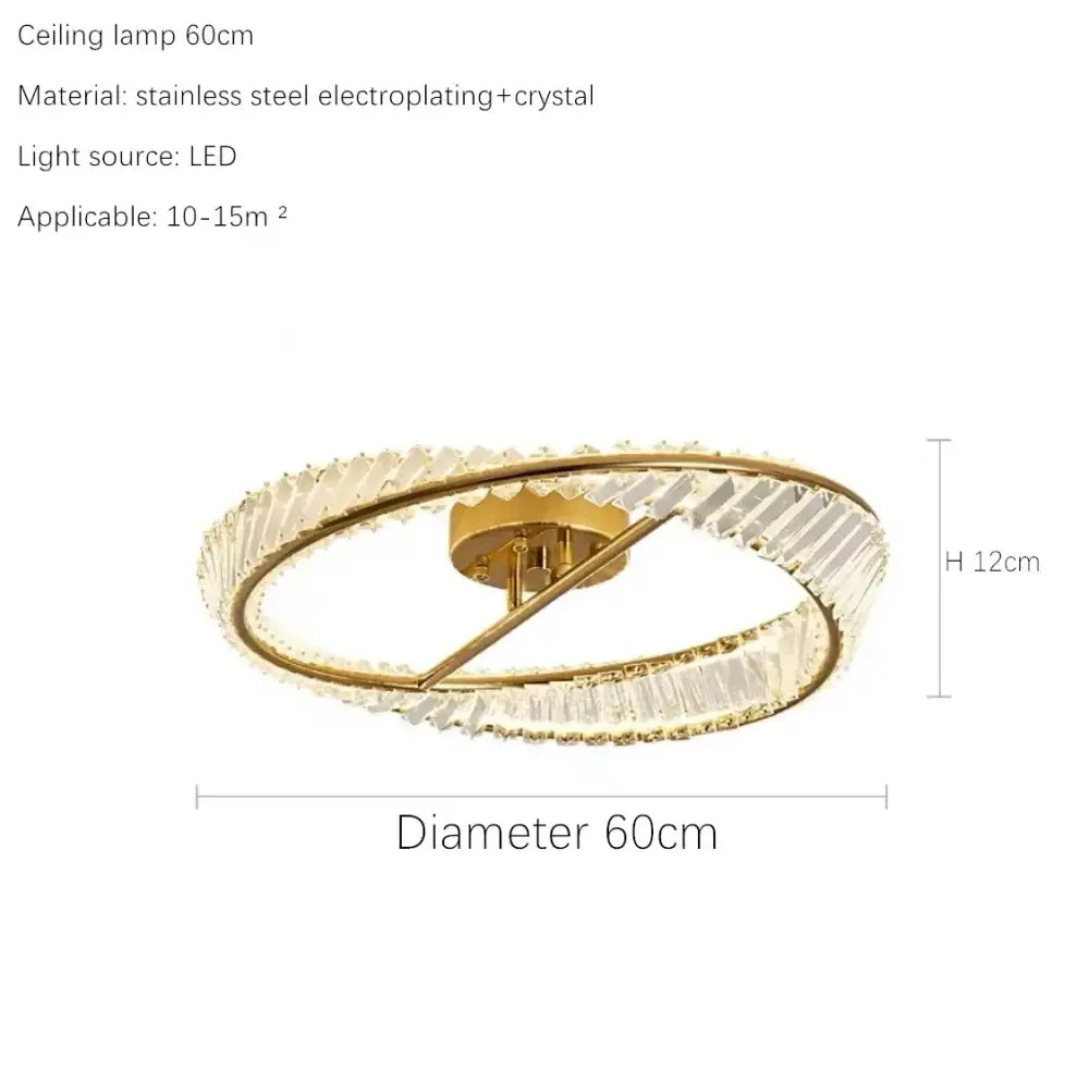 Luxury gold dna spiral crystal chandelier living room ring light