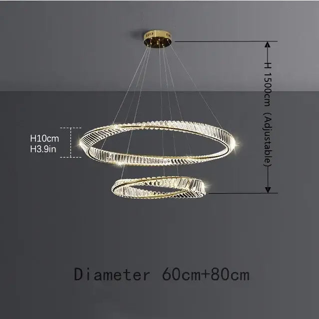Luxury gold dna spiral crystal chandelier living room ring light