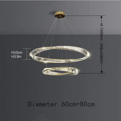 Luxury gold dna spiral crystal chandelier living room ring light